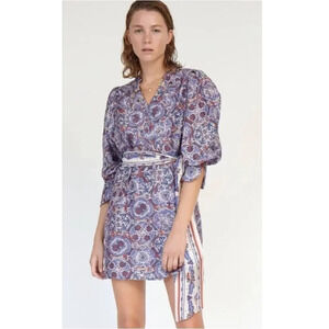 Chufy Ma Dress Mini Lin Floral Print Cotton Silk Embroidered Size XS